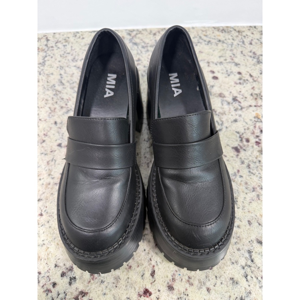 MIA Dalilah Womens‎ Black Platform Penny Loafers Chunky Lug Sole Block Heel 6M